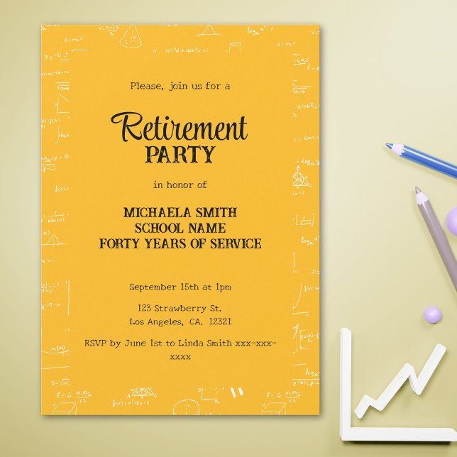 Gul matematiklärare pensionsfest inbjudningar (Skapare uppladdad)