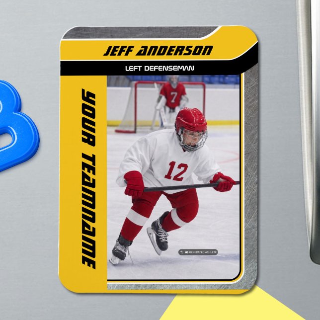 Gul Metall Ishockey Foto Magnet (Turn your favorite hockey moment into a custom photo magnet.)