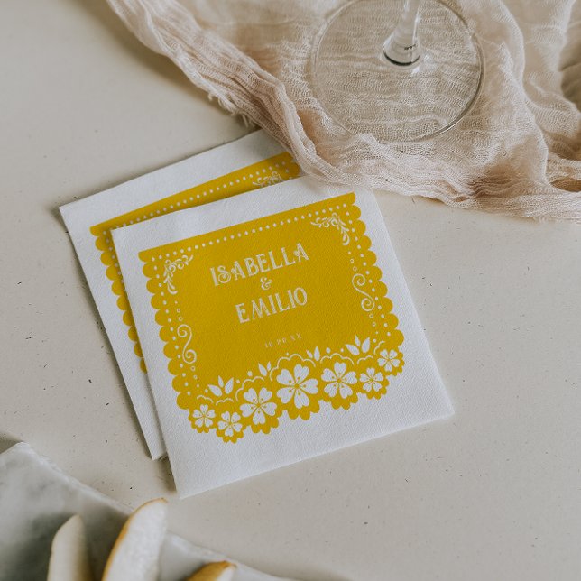 Gul | Mexikansk Papel Picado Bröllop Pappersservett (Skapare uppladdad)