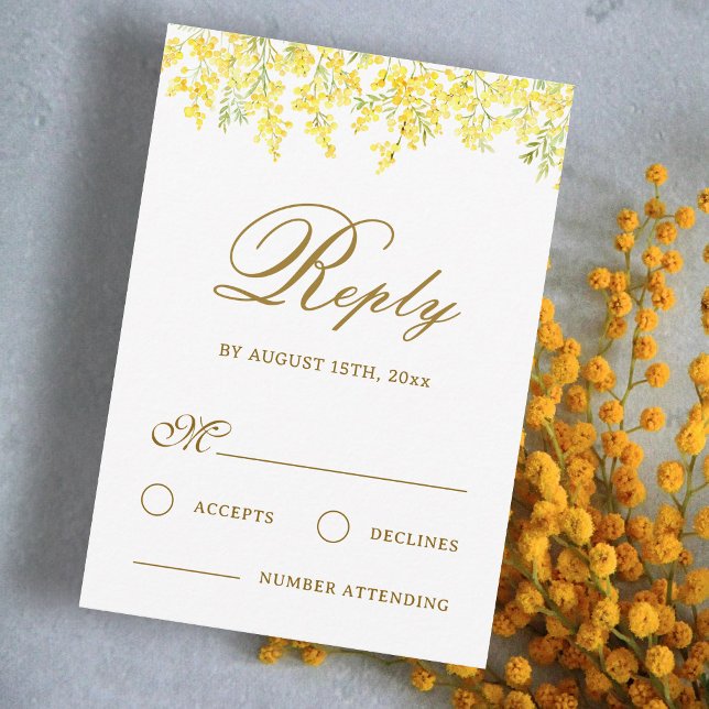 Gul Mimosa Bröllop RSVP-kort Kort (Skapare uppladdad)