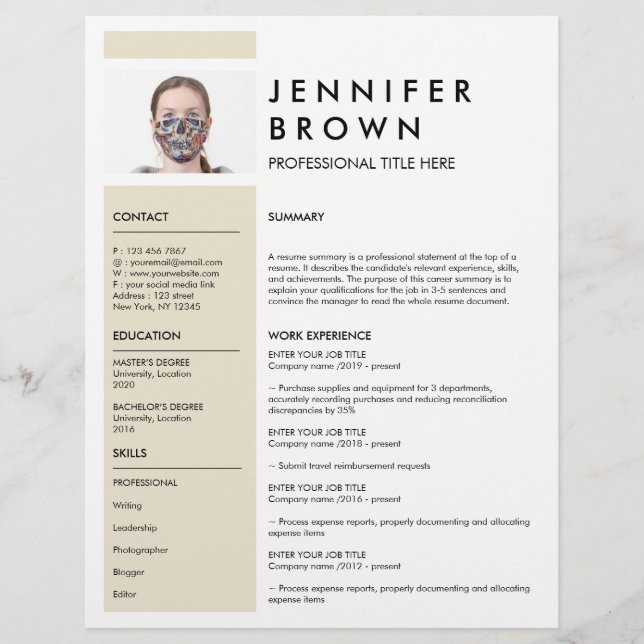 Gul Minimal CV med Fotografi (Framsida)