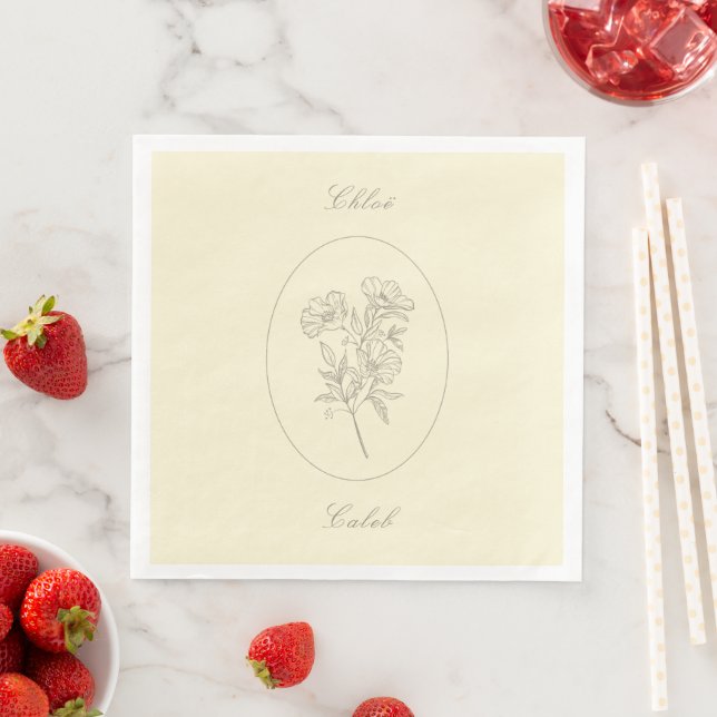 Gul minimalistisk botanisk kalligrafi bröllop  pappersservett (Insitu)