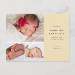 Gul Modern Flerfotos-Födelseannons Vykort