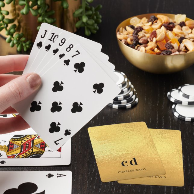 Gul monogram initialer namn casinokort (På plats)