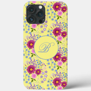 Gul monogram iPhone-fodral med blomsterbukett