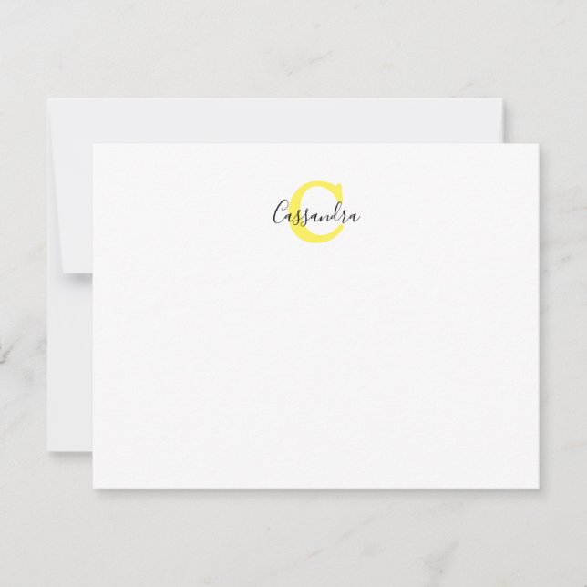 Gul monogram kalligrafi skript namn korthållare anteckningskort (Framsida)