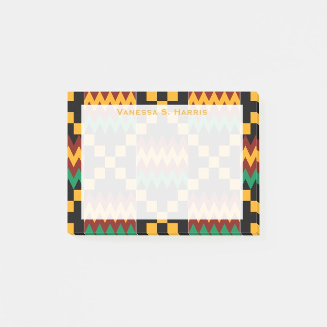 Gul Monogram Kwanzaa Svart Röd Kente Tyg Post-it Block (Framsida)