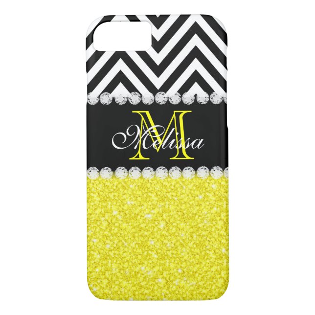 GUL MONOGRAMMED GLITTERSVARTSPARRE Case-Mate iPhone SKAL (Baksida)