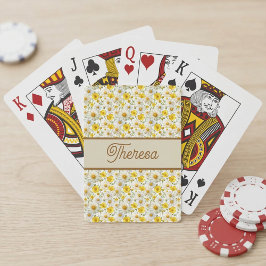 Gul Mönster med vilda blommor och monogramnamn Casinokort