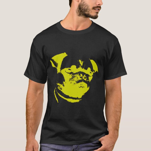Gul Mops Blå Bakgrund T Shirt (Framsida)
