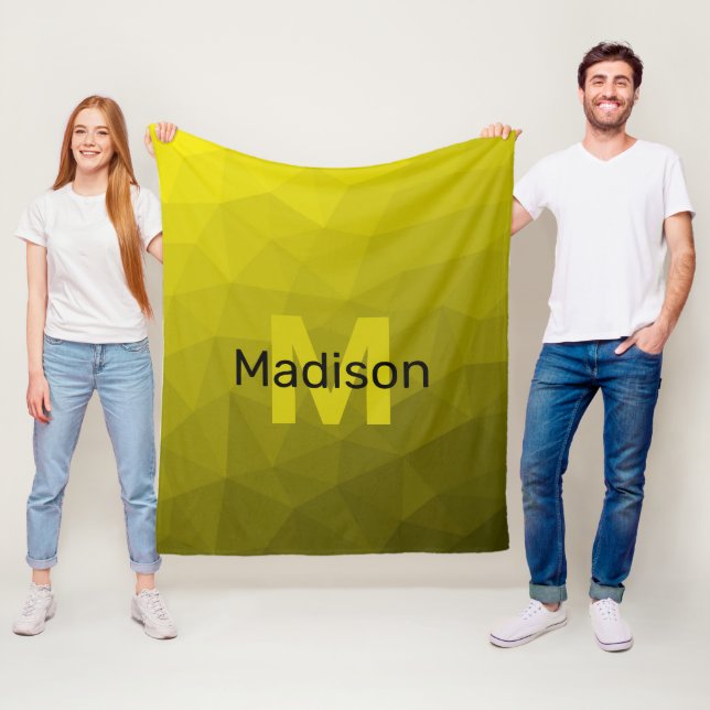 Gul mörk ombre geometrisk mesh-mönster Monogram Fleecefilt (På plats)