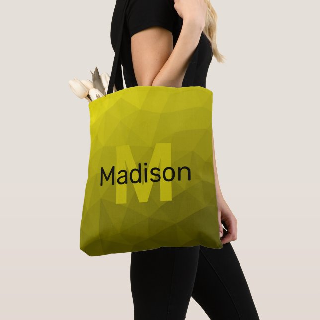 Gul mörk ombré geometrisk mesh-mönster Monogram Tygkasse (Närbild)