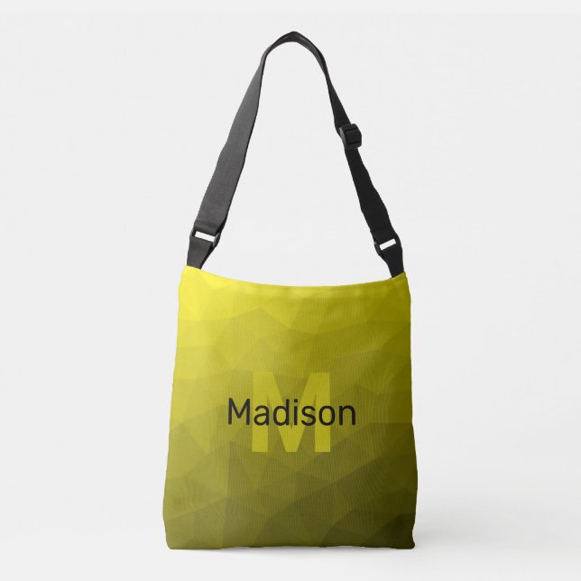 Gul mörk ombre geometrisk nätmönster Monogram Axelväska (Framsida)