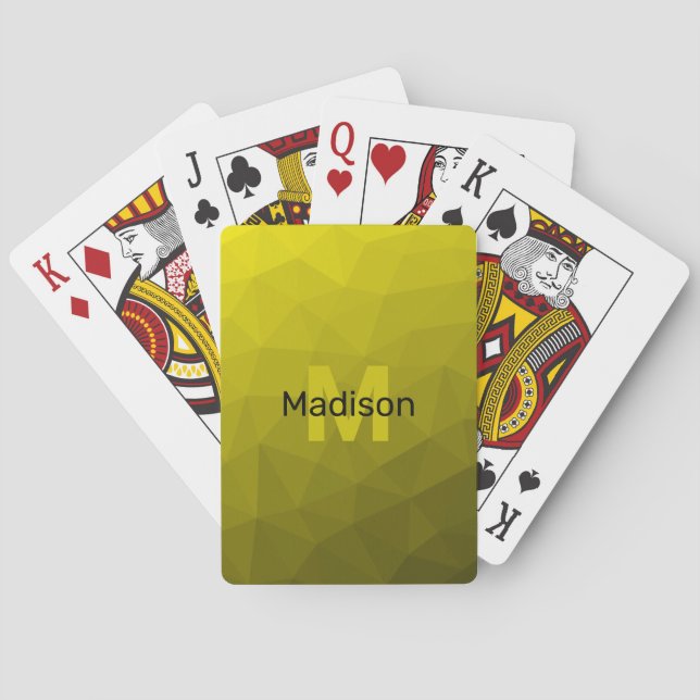 Gul mörk ombré geometrisk nätmönster Monogram Casinokort (Baksidan)