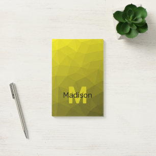 Gul mörk ombre geometrisk nätmönster Monogram Post-it Block