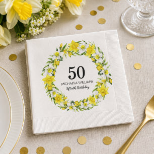 Gul Narciss 50-års Födelsedagsfest Pappersservett