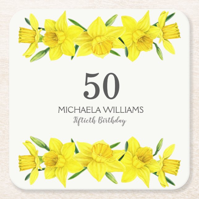 Gul Narciss 50-årsdag Underlägg Papper Kvadrat (Framsidan)