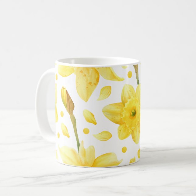 Gul Narciss Blommig Vårträdgårdsmönster Kaffemugg (Framsida vänster)