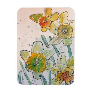 Gul Narciss Blommor Akvarell Magnet