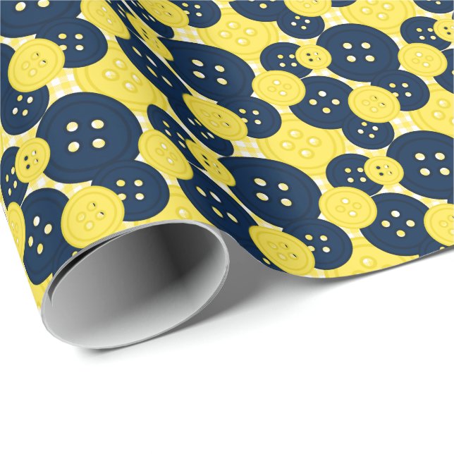 Gul Navel Knappar Gingham - Hantverk & Sytrumma Presentpapper (Rullad Hörn)