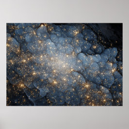 Gul Nebula Gnistrar Midnattsblå Kosmos Poster