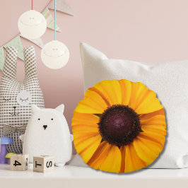 Gul och Brun Blommig Rund Kudde