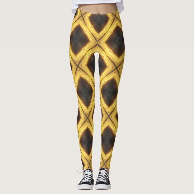 Gul och brun diamantmönster leggings (Framsida)