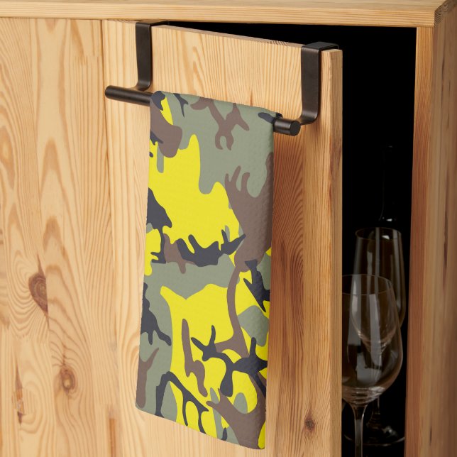 Gul och brun kamouflage, militär, armé kökshandduk (Thirds Fold)