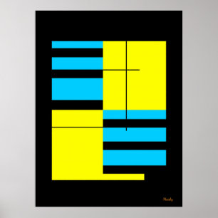 Gul och cyan rutnätsdesign i Bauhaus minimalistisk Poster