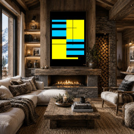 Gul och cyan rutnätsdesign i Bauhaus minimalistisk Poster