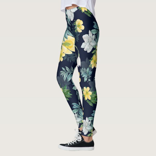 Gul och grå blommig mönster leggings (Vänster)