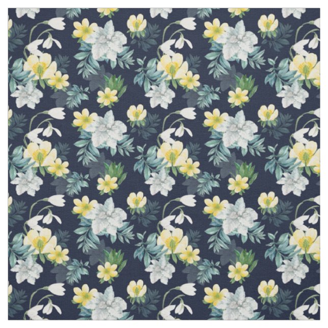 Gul och grå blommig mönster tyg (Provkarta)