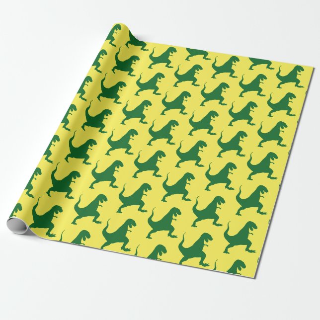 Gul och grön dinosaurie julpresentpapper presentpapper (Utrullad)