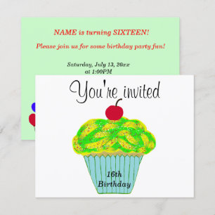 Gul och grön frosting Vanilj Körsbär Cupcake Inbjudningar