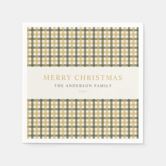 Gul och grön Gingham jul Pappersservett (Framsidan)