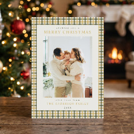 Gul och grön Gingham julbild Julkort