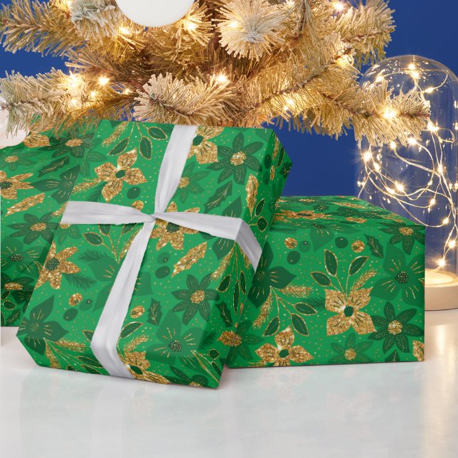 Gul och grön julstjärna blommor presentpapper (Helgdagar)