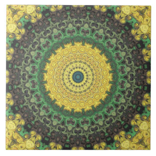 Gul och grön Kalejdoskopisk Mandala-mönster Kakelplatta