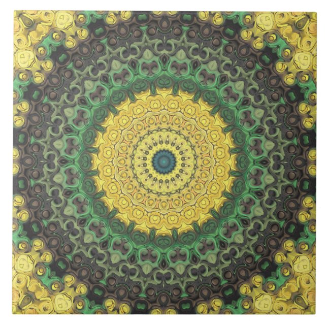 Gul och grön Kalejdoskopisk Mandala-mönster Kakelplatta (Framsidan)