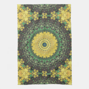 Gul och grön Kalejdoskopisk Mandala-mönster Kökshandduk