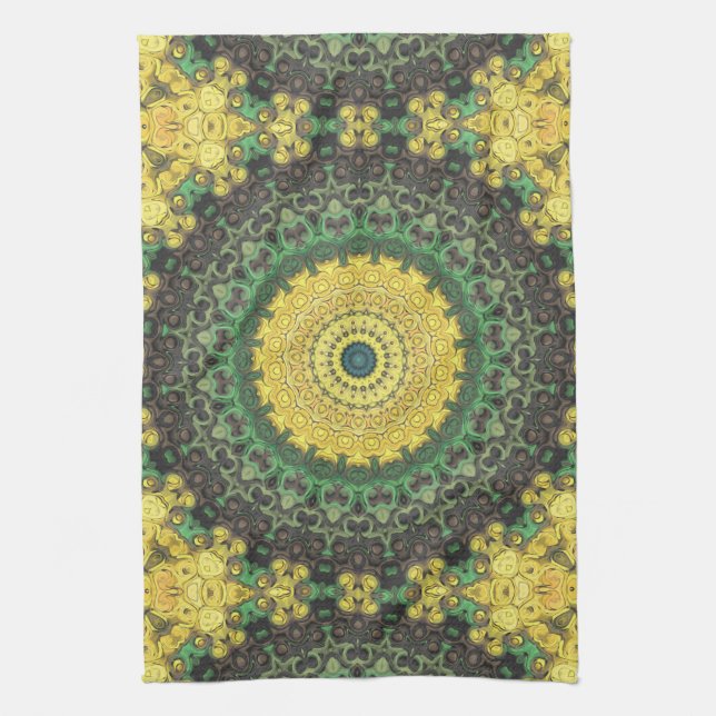 Gul och grön Kalejdoskopisk Mandala-mönster Kökshandduk (Vertikal)