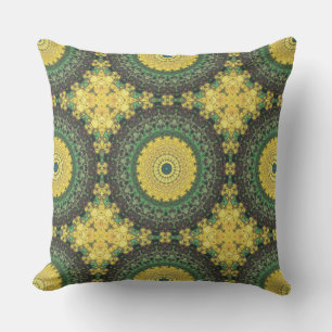 Gul och grön Kalejdoskopisk Mandala-mönster Kudde
