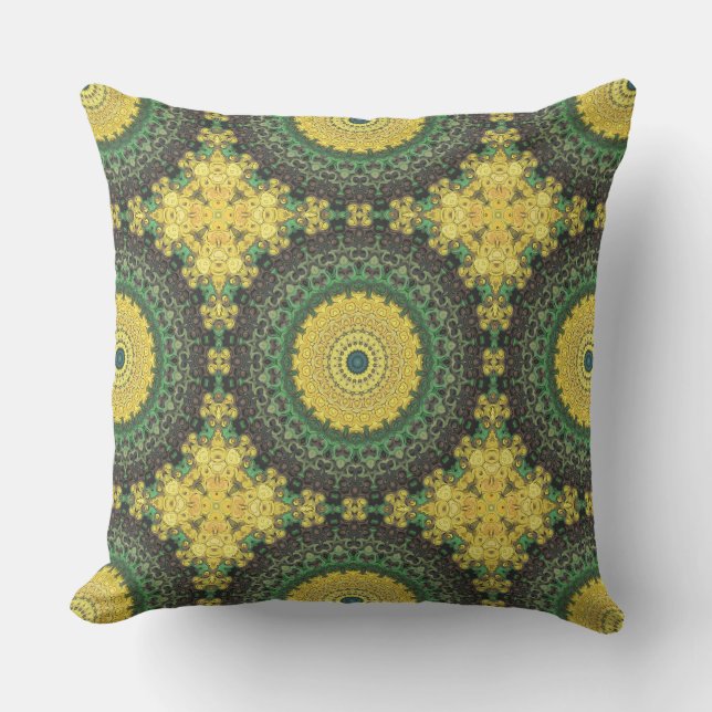 Gul och grön Kalejdoskopisk Mandala-mönster Kudde (Framsida)