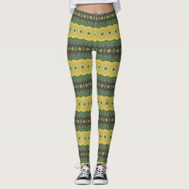 Gul och grön Kalejdoskopisk Mandala-mönster Leggings