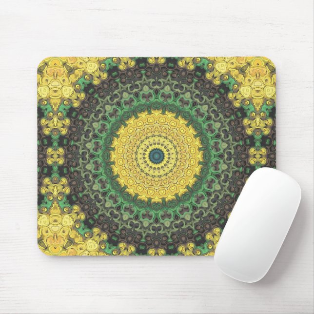 Gul och grön Kalejdoskopisk Mandala-mönster Musmatta (Med mus)