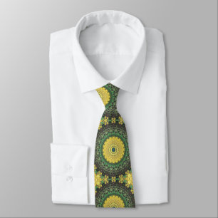 Gul och grön Kalejdoskopisk Mandala-mönster Slips