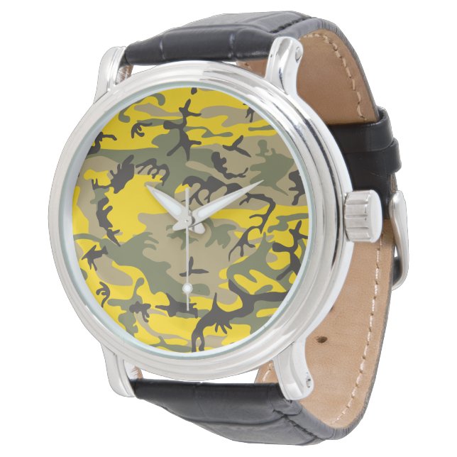 Gul och grön kamouflage, militär, armé armbandsur (Vinklad)