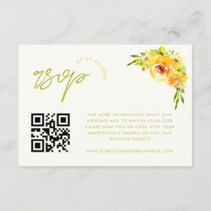 Gul och grön livfull blomster QR-kod RSVP-kort Tilläggskort