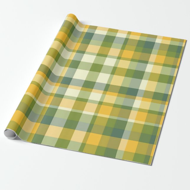 Gul och grön rutig mönsterbakgrund presentpapper (Utrullad)