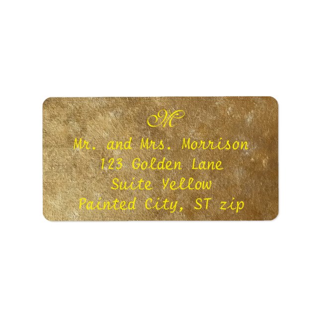 Gul- och guldfärgad monogramadressetikett adressetikett (Framsidan)